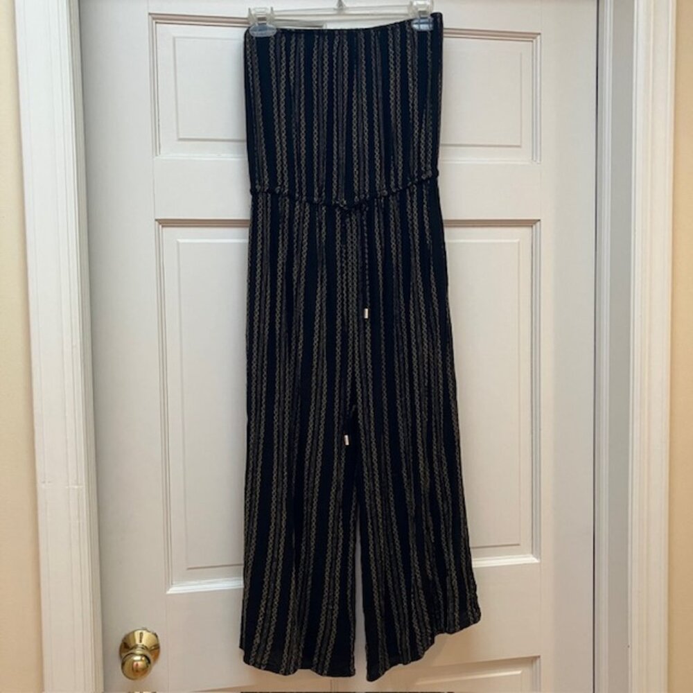 Elan Black and Gold Strapless Jumpsuit style coverup size M